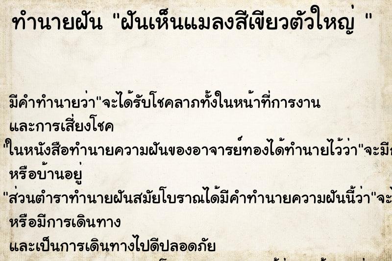 ทำนายฝันทำนายฝันฝันเห็นแมลงสีเขียวตัวใหญ่